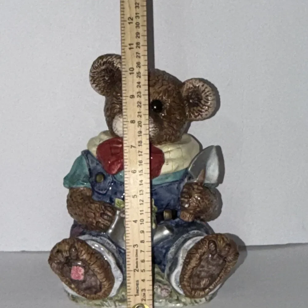 Vintage Ceramic Teddy Bear Cookie Jar Hand Painted Garden Floral Gardening Theme